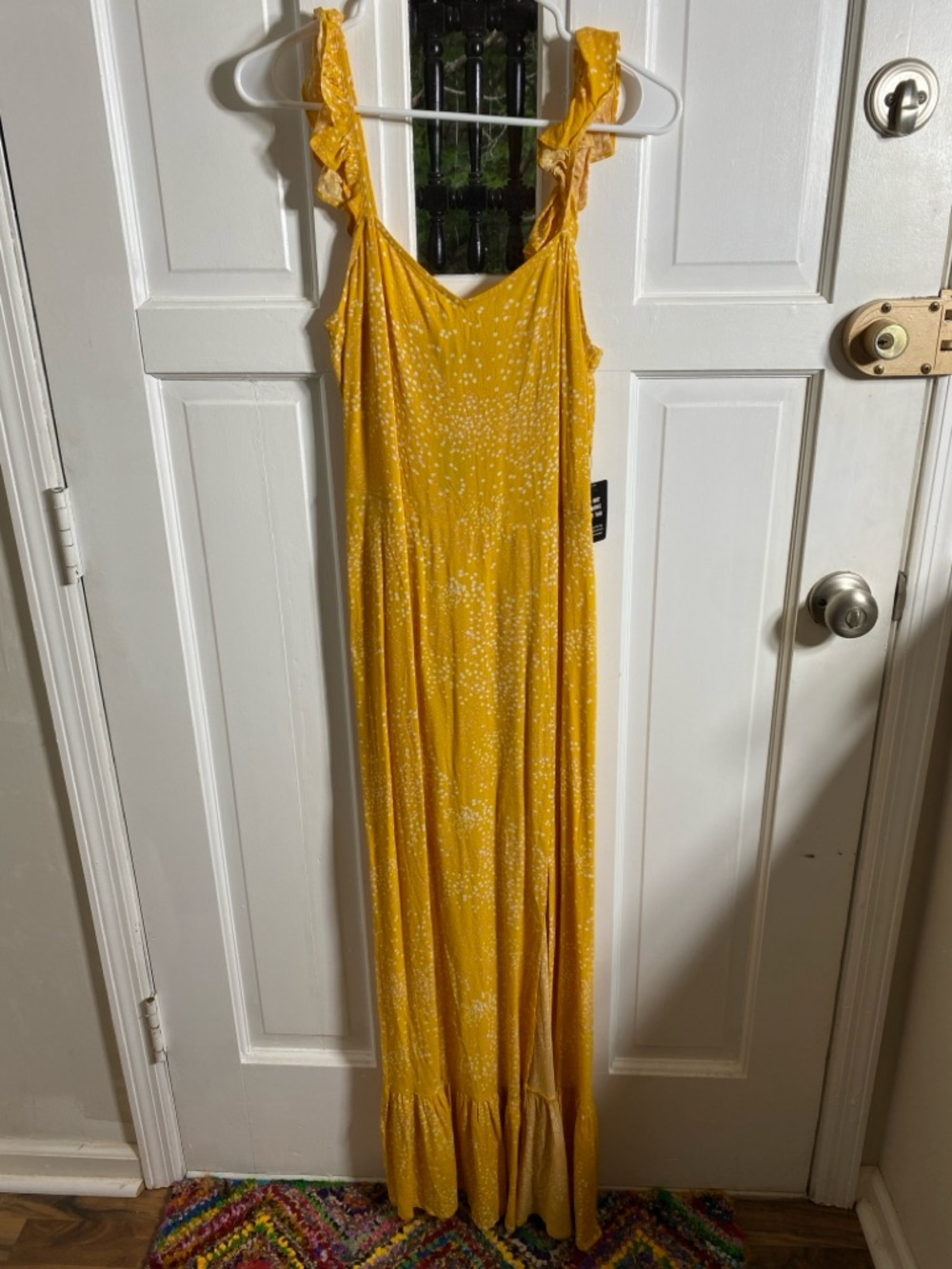 Express Yellow Ruffle Strap Split Maxi Dress - Picture 2 of 6
